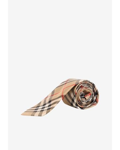 Burberry Checked Silk Tie - Natural