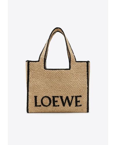 Loewe Large Logo Raffia Tote Bag - White