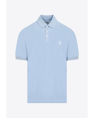 Brunello Cucinelli Logo Short-Sleeved Polo T-Shirt - Blue