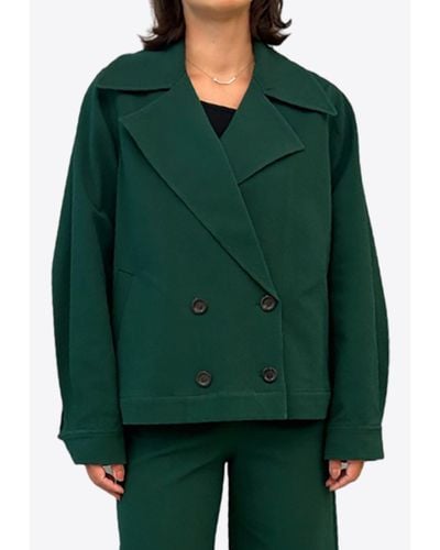 Dawei Pleated Double-Breasted Blazer - Green