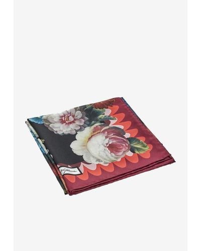 Dolce & Gabbana Floral Print Silk Scarf - Red