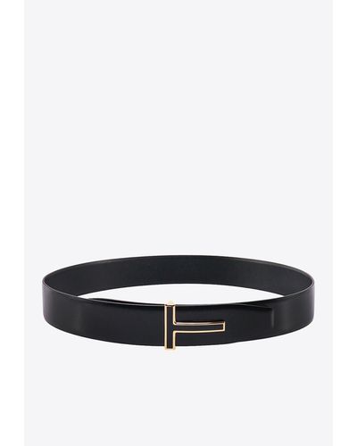 Tom Ford T Plaque Buckle Leather Belt - White