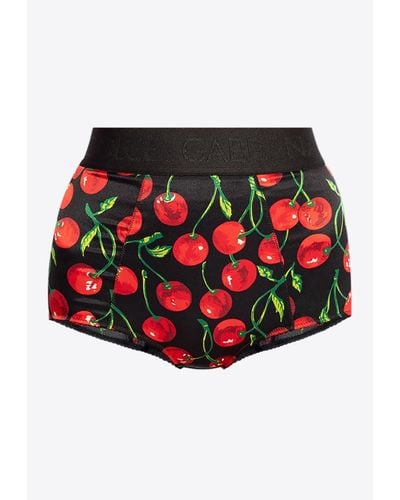 Dolce & Gabbana Cherry Print High-Rise Satin Knickers - Red
