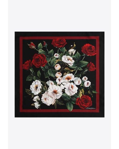Dolce & Gabbana Rose Print Silk Twill Scarf - Black