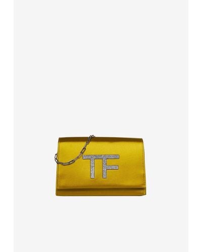 Tom Ford Disco Satin Clutch With Crystal Tf - Yellow