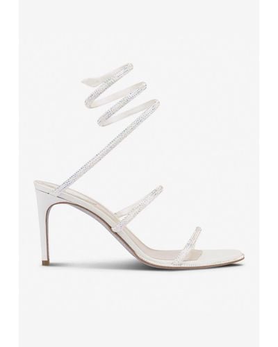 Rene Caovilla Cleo Crystal 80 Wrap Sandals - White
