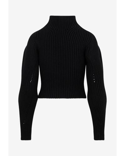Alaïa High Neck Rib-Knit Sweater - Black