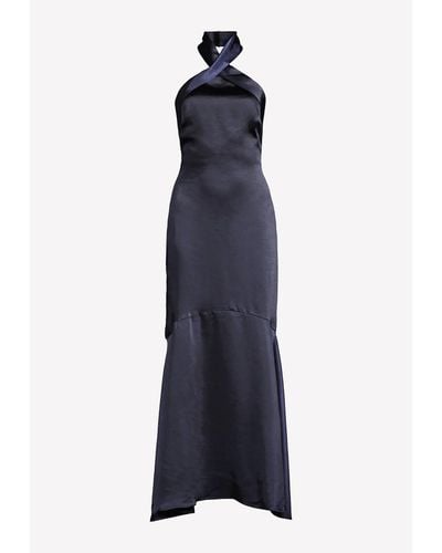 Elliatt Angie Halterneck Satin Maxi Dress - Blue
