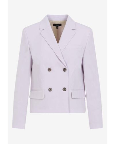 Theory Double-Breasted Wool Blazer - Purple