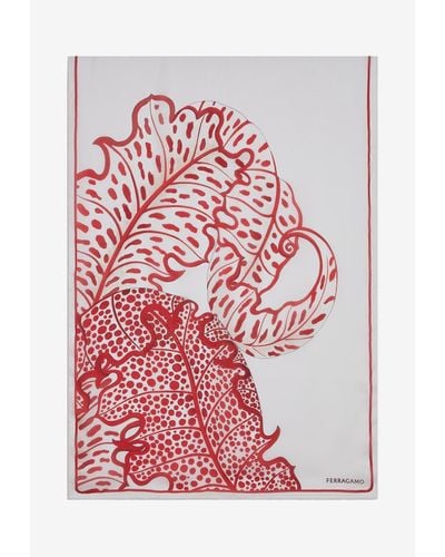 Ferragamo Foliage Print Silk Stole - Red