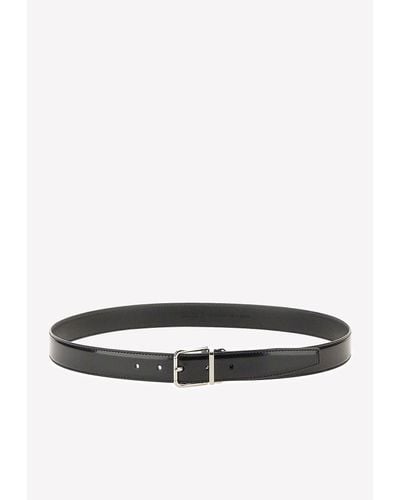Dolce & Gabbana Square-Buckle Leather Belt - White