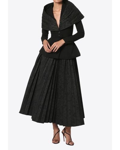ZEENA ZAKI Jacquard Maxi Dress With Queen Collar - Black