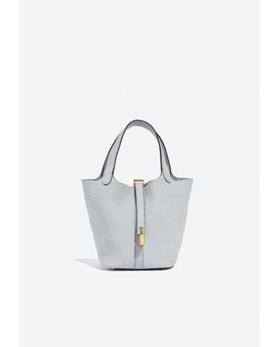 Hermès Picotin Lock 18 Tote Bag In Bleu Pale Clemence With Gold Hardware - Blue