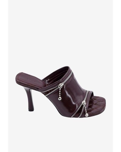 Burberry Peep 85 Glossy Leather Mules - Brown