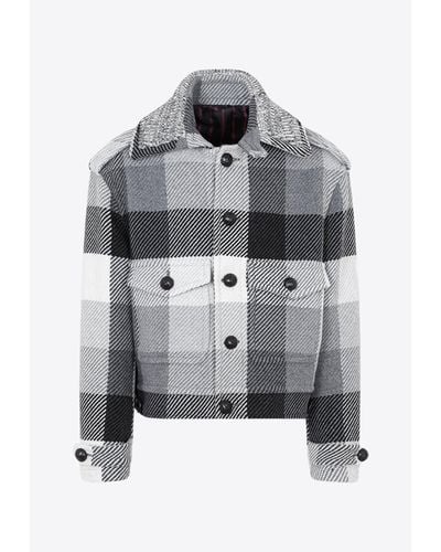 Etro Short Checked Wool Coat - Gray
