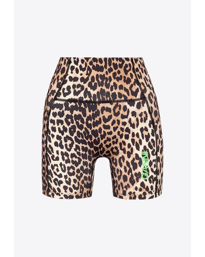 Ganni Leopard Ultra High-Waist Shorts - White