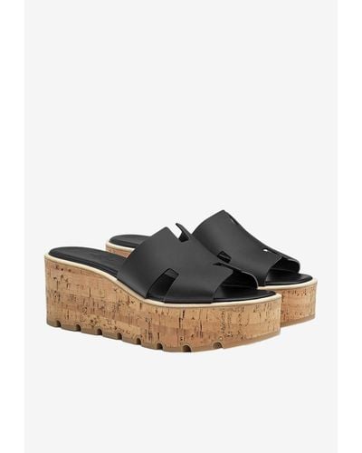 Hermès Eze 30 Platform Sandals In Calfskin - Black