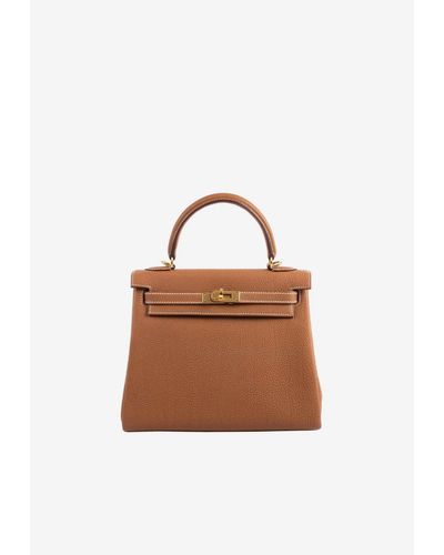 Hermès Kelly 25 Retourne In Gold Togo With Gold Hardware - Brown