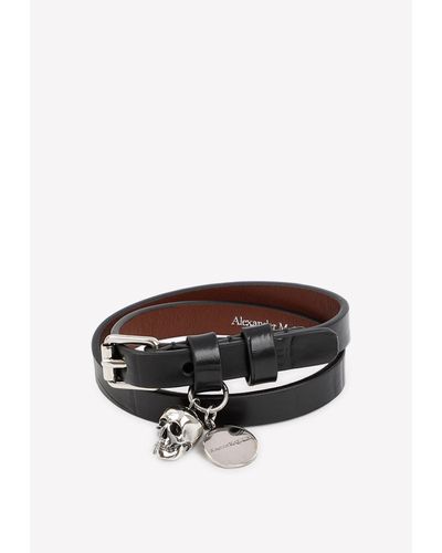 Alexander McQueen Double Wrap Leather Bracelet - Black