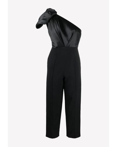 Solace London Hester One-shoulder Jumpsuit With Oversized Bow - Black