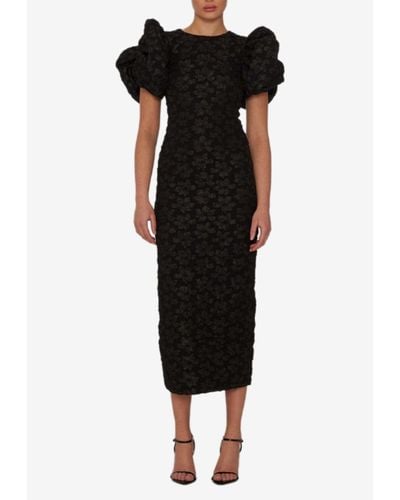 ROTATE BIRGER CHRISTENSEN 3D Floral Jacquard Midi Dress - Black