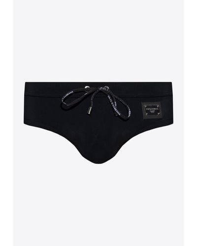 Dolce & Gabbana Logo Plate Swimming Briefs - Black