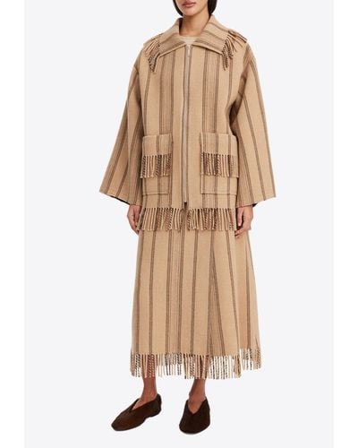 By Malene Birger Bolou Zip-Up Fringed Cardigan - Natural