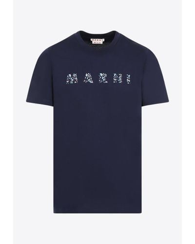 Marni Logo-Printed Crewneck T-Shirt - Blue