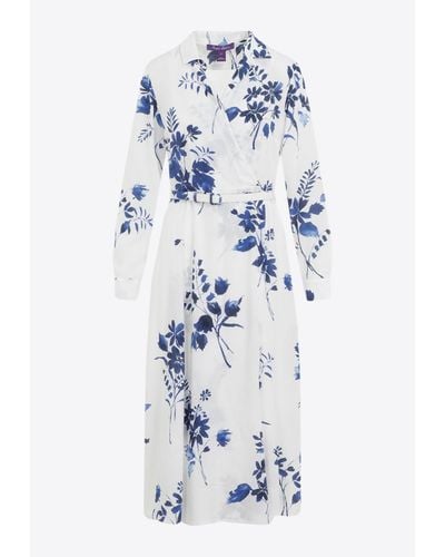 Ralph Lauren Aniyah Floral Midi Wrap Dress - Blue