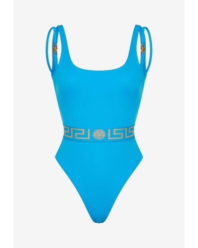 Versace Medusa Greca Border One-Piece Swimsuit - Blue