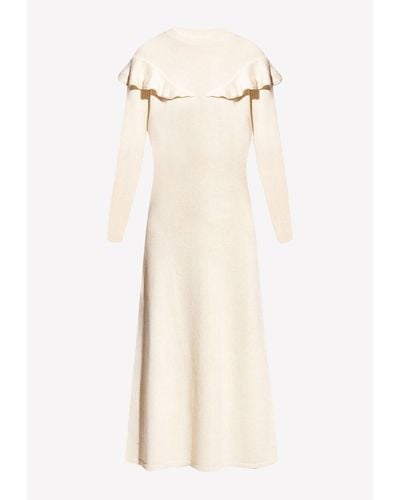 Chloé Ruffled Yoke Knitted Wool Midi Dress - White