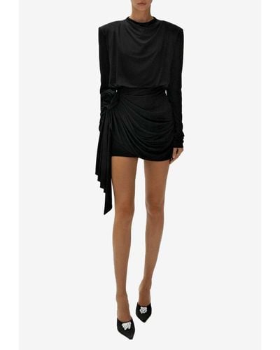 Magda Butrym Long-Sleeved Draped Mini Dress - Black