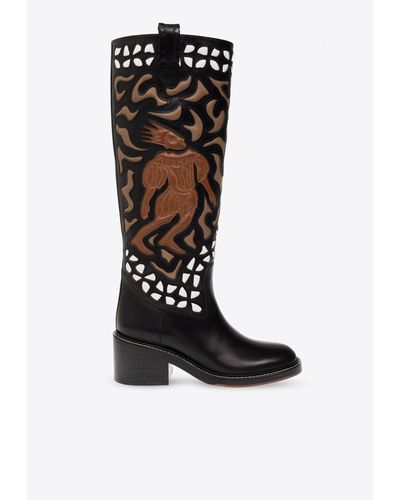 Chloé Mallo 65 Embroidered Leather Knee-High Boots - Black