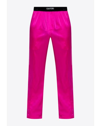 Tom Ford Logo-Waistband Stretch Silk Pyjama Trousers - Pink