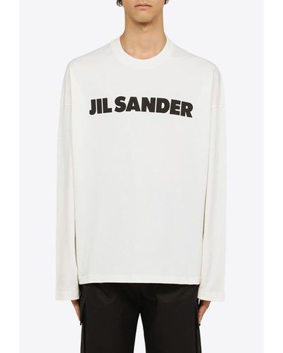 Jil Sander Logo Print Long-Sleeved T-Shirt - White