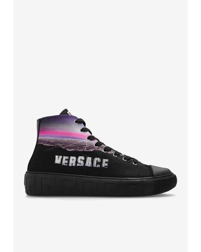 Versace Greca Hills Print High-Top Sneakers - Black