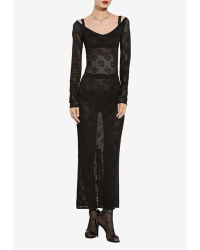 Dolce & Gabbana All-Over Logo Mesh Midi Dress - Black