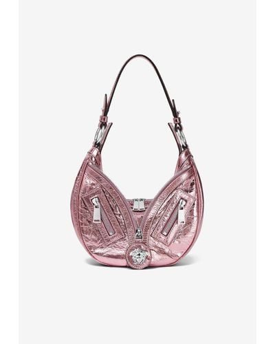 Versace Small Metallic Leather Hobo Bag - Pink