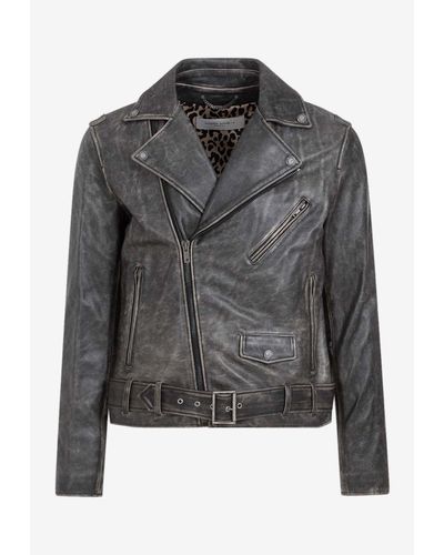 Golden Goose Vintage Leather Biker Jacket - Grey