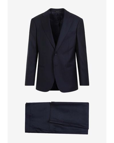 Giorgio Armani Single-Breasted Wool Suit - Blue