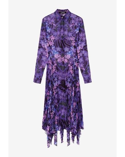 Versace Orchid Barocco Print Midi Shirt Dress - Purple