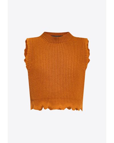 Versace Ribbed Distressed Sweater Vest - Orange