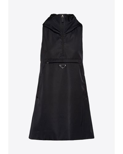 Prada Triangle Logo Hooded Mini Dress - Black