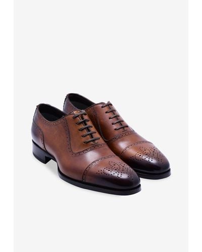 Tom Ford Edgar Burnished Leather Brogues - Brown