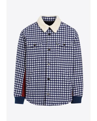 Undercover Checked Wool Bomber Jacket - Blue