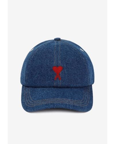 Ami Paris Logo-Embroidered Denim Baseball Cap - Blue