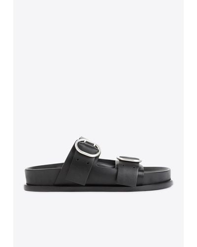Jil Sander Double Strap Leather Flat Sandals - White