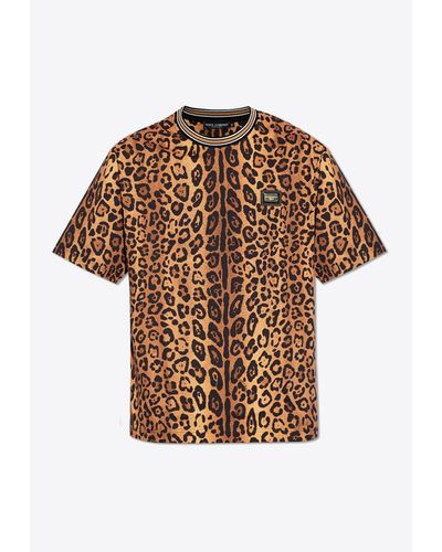 Dolce & Gabbana Leopard Print Crewneck T-Shirt - Brown