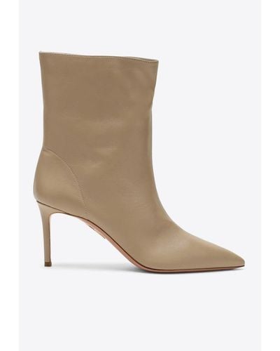 Aquazzura 90 Pointed-Toe Leather Ankle Boots - Brown