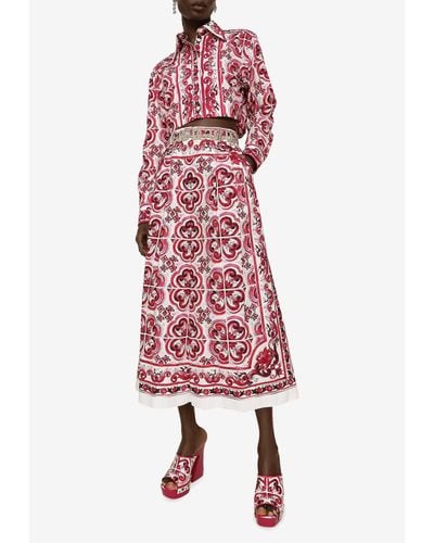 Dolce & Gabbana Majolica Print Poplin Culottes - Red